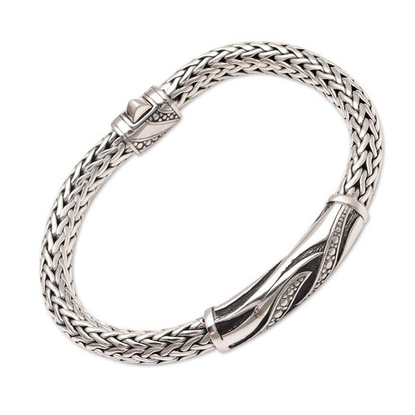 Alternate image for Mens Handmade Sterling Silver Pendant Bracelet Fire Sign