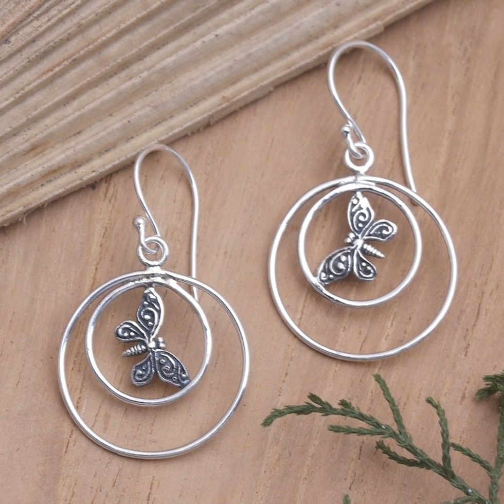 Handmade Sterling Silver Butterfly Earrings 'Caged Butterfly'