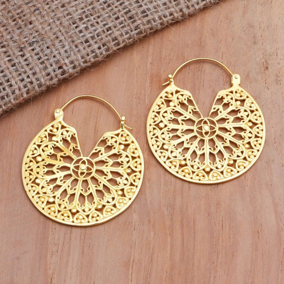 Handmade Gold-Plated Brass Hoop Earrings 'Divine in Orbit'