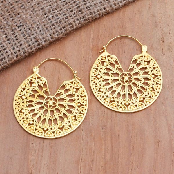 Alternate image for Handmade Gold-Plated Brass Hoop Earrings Divine in Orbit