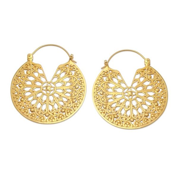 Alternate image for Handmade Gold-Plated Brass Hoop Earrings Divine in Orbit