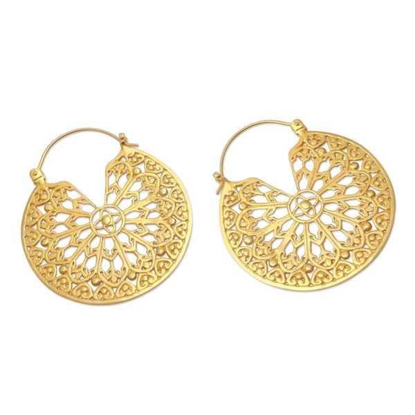 Alternate image for Handmade Gold-Plated Brass Hoop Earrings Divine in Orbit