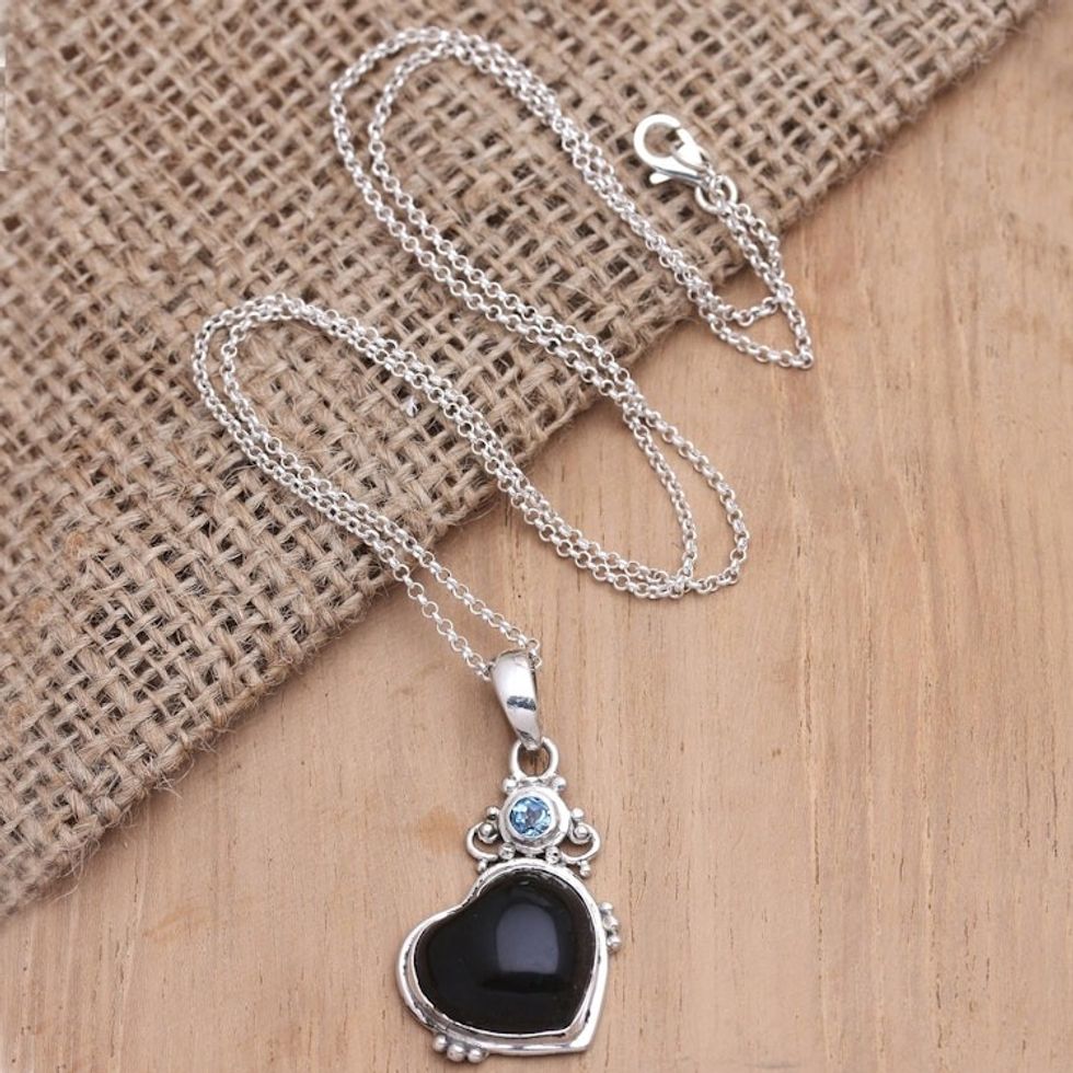 Blue Topaz Heart-Motif Pendant Necklace 'Faithful Romance'