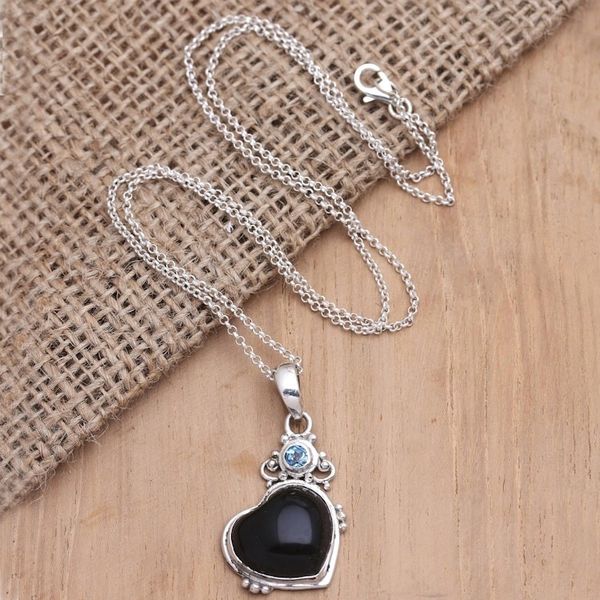 Alternate image for Blue Topaz Heart-Motif Pendant Necklace Faithful Romance