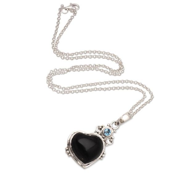Alternate image for Blue Topaz Heart-Motif Pendant Necklace Faithful Romance