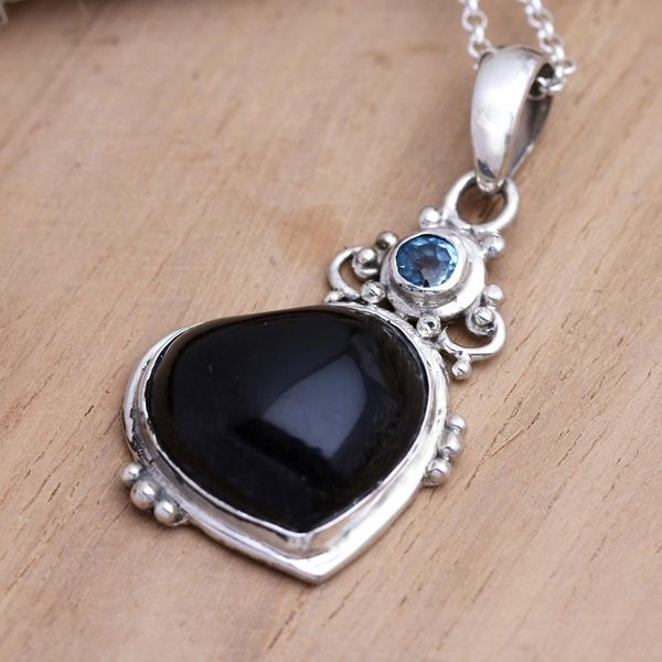 Alternate image for Blue Topaz Heart-Motif Pendant Necklace Faithful Romance