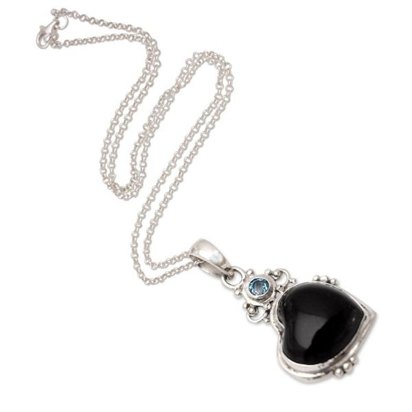 Alternate image for Blue Topaz Heart-Motif Pendant Necklace Faithful Romance
