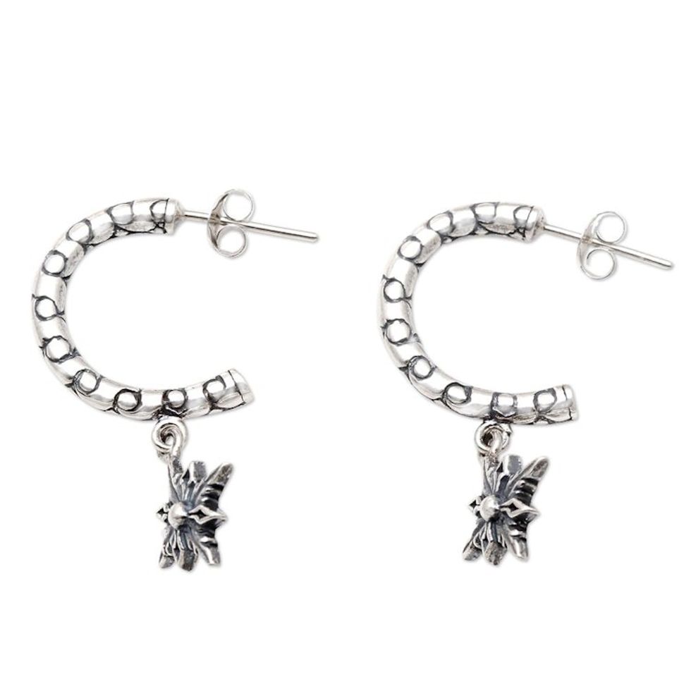 Sterling Silver Floral-Motif Drop Earrings 'Hopeful Prayer'