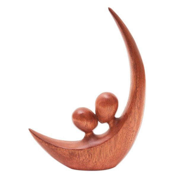 Alternate image for Romantic Handcrafted Suar Wood Statuette Crescent Pair