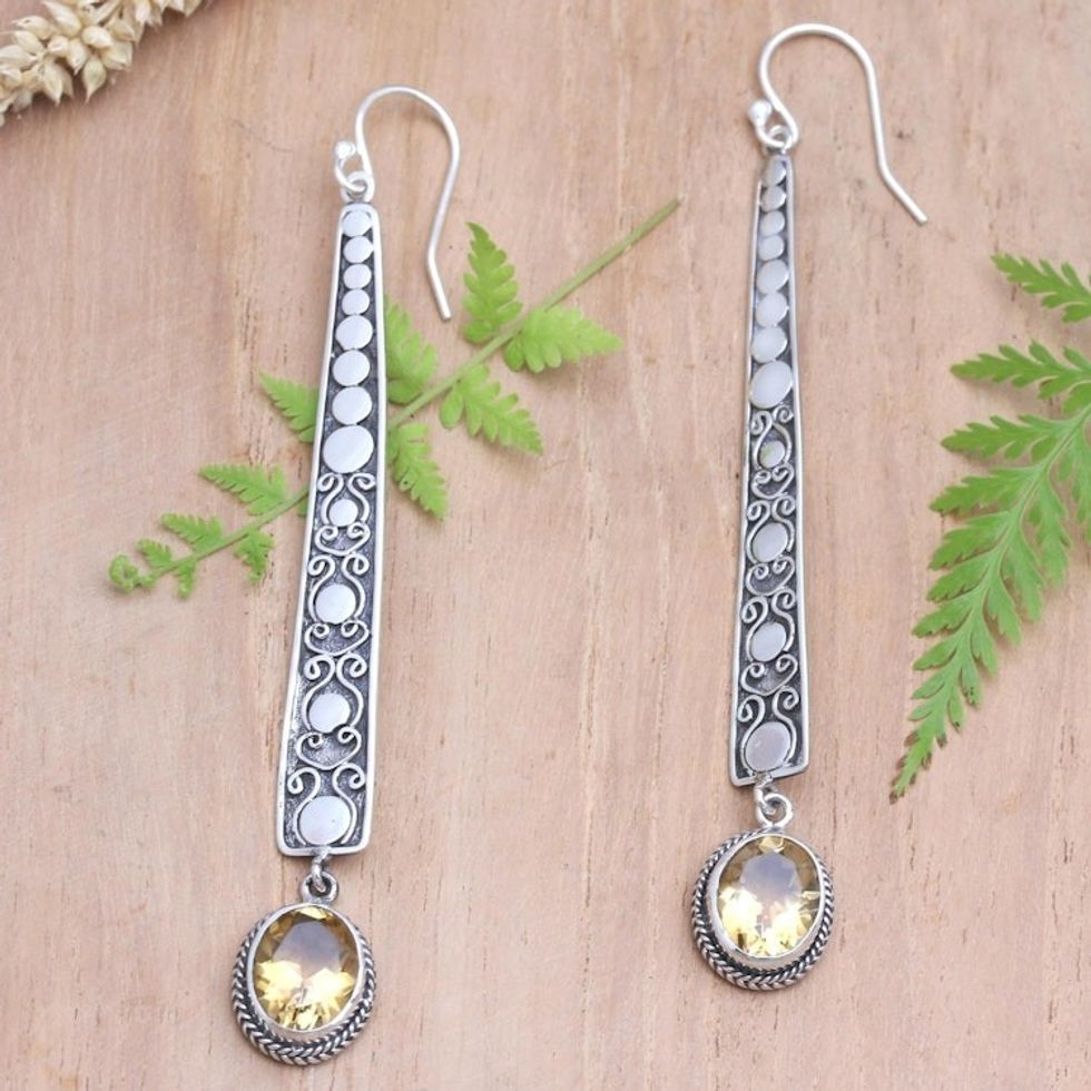 Hand Made Citrine and Sterling Silver Dangle Earrings 'Midday Rice Field'