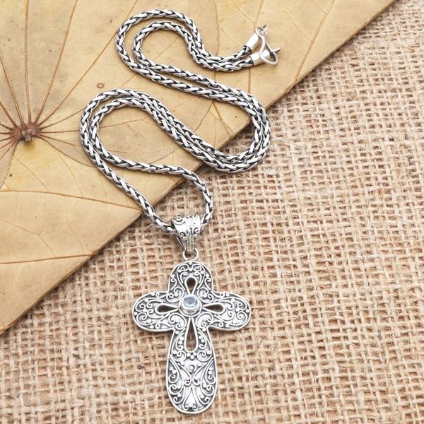 Alternate image for Blue Topaz Cross-Motif Pendant Necklace Magic Cross
