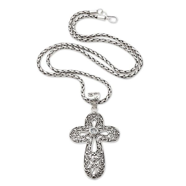 Alternate image for Blue Topaz Cross-Motif Pendant Necklace Magic Cross