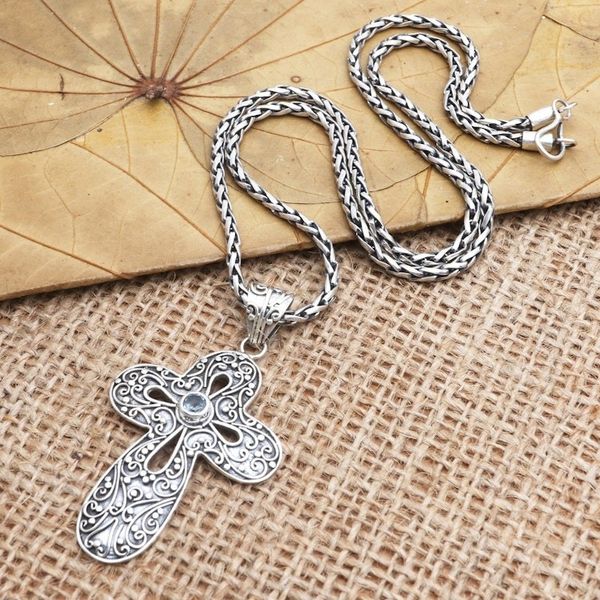 Alternate image for Blue Topaz Cross-Motif Pendant Necklace Magic Cross