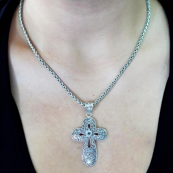 Alternate image for Blue Topaz Cross-Motif Pendant Necklace Magic Cross