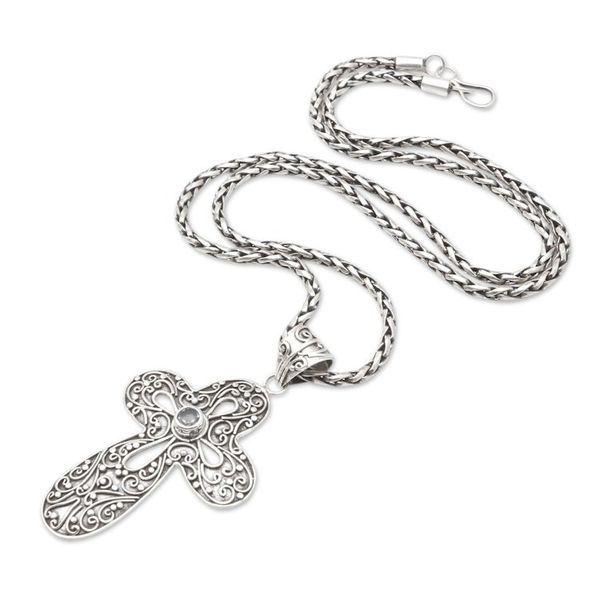 Alternate image for Blue Topaz Cross-Motif Pendant Necklace Magic Cross
