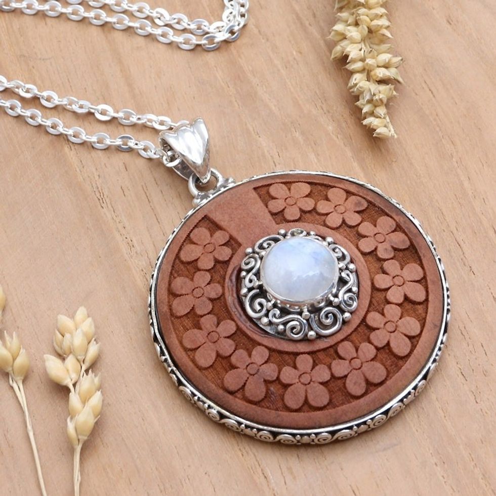 Rainbow Moonstone and Sterling Silver Pendant Necklace 'Self-Portrait'