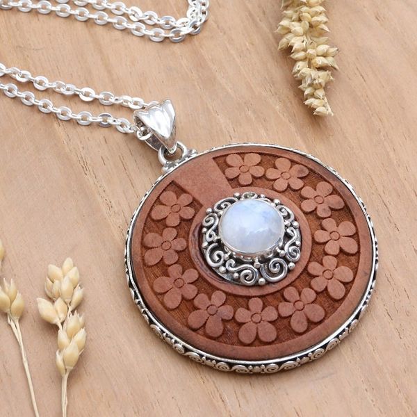 Alternate image for Rainbow Moonstone and Sterling Silver Pendant Necklace Self-Portrait