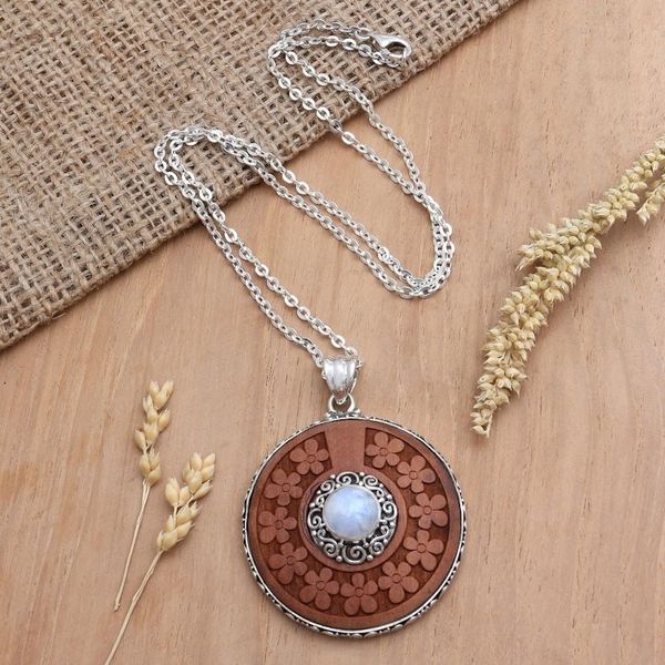 Alternate image for Rainbow Moonstone and Sterling Silver Pendant Necklace Self-Portrait