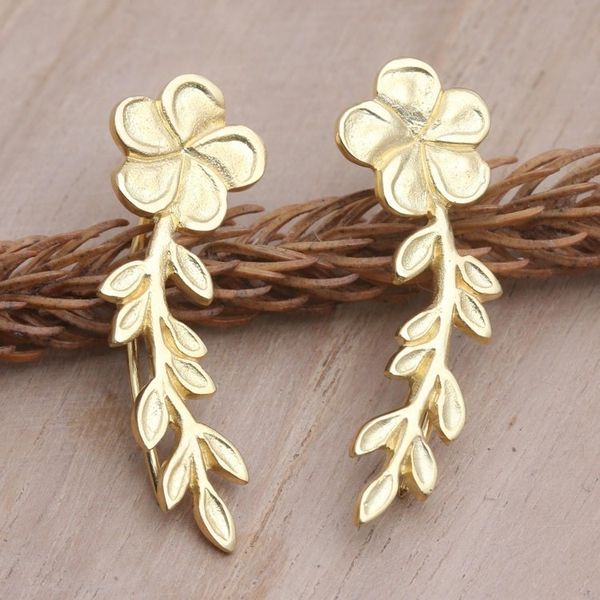 Alternate image for Gold-Plated Ear Climber Earrings with Floral Motif Climbing Blossoms