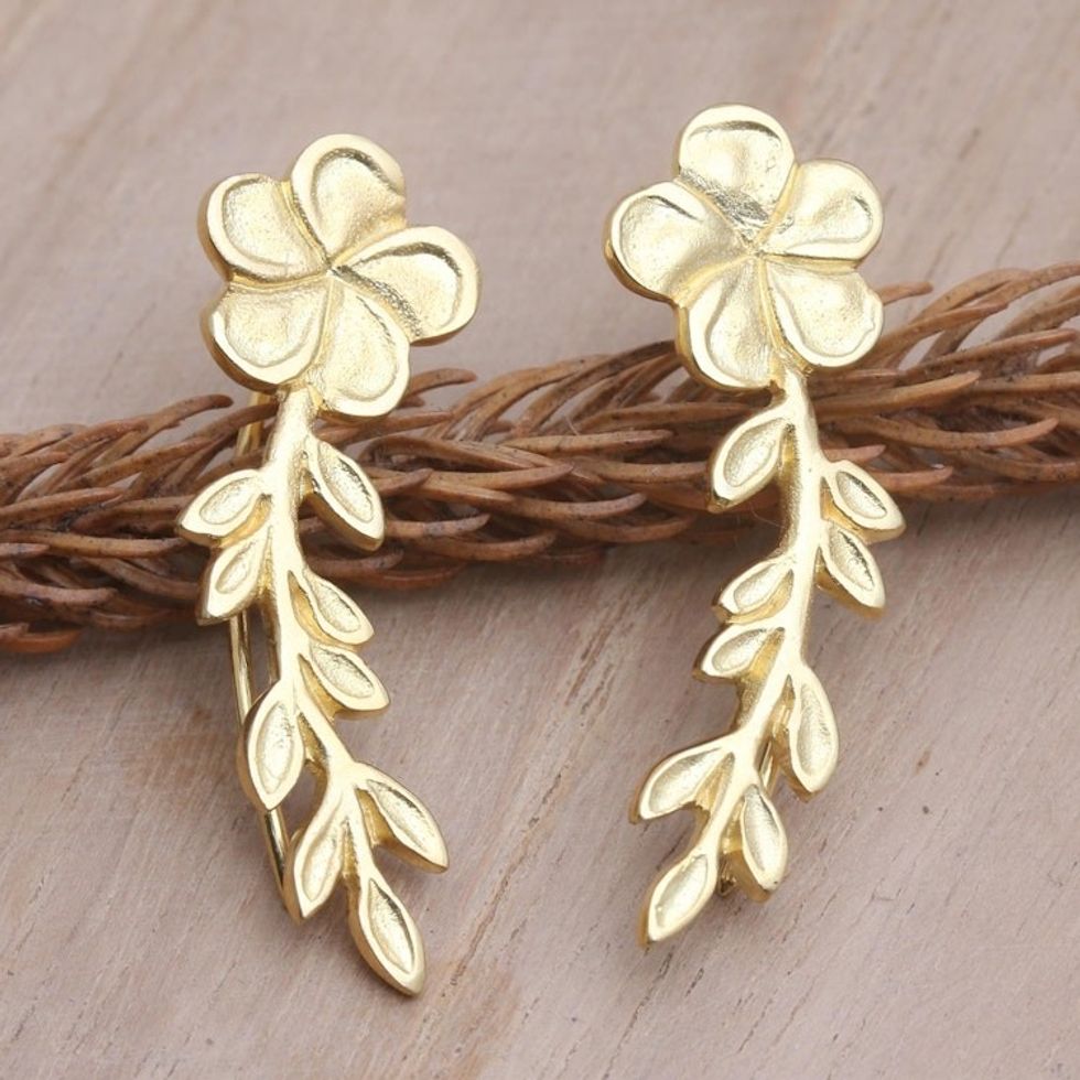 Gold-Plated Ear Climber Earrings with Floral Motif 'Climbing Blossoms'