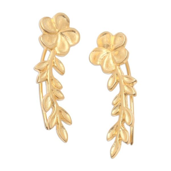 Alternate image for Gold-Plated Ear Climber Earrings with Floral Motif Climbing Blossoms