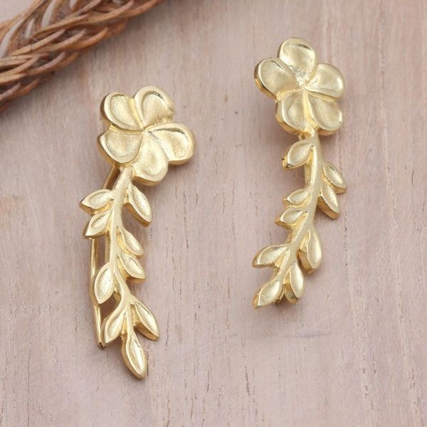 Alternate image for Gold-Plated Ear Climber Earrings with Floral Motif Climbing Blossoms