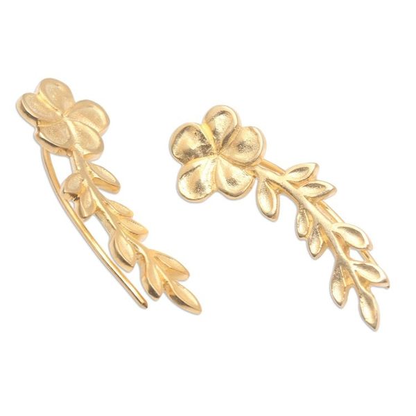 Alternate image for Gold-Plated Ear Climber Earrings with Floral Motif Climbing Blossoms