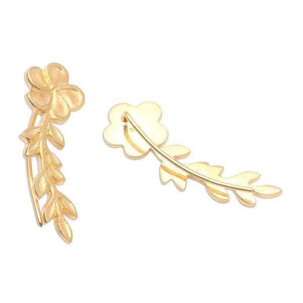 Alternate image for Gold-Plated Ear Climber Earrings with Floral Motif Climbing Blossoms