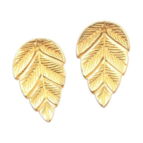 Alternate image for Gold-Plated Drop Earrings with Leaf Motif Leaf Power