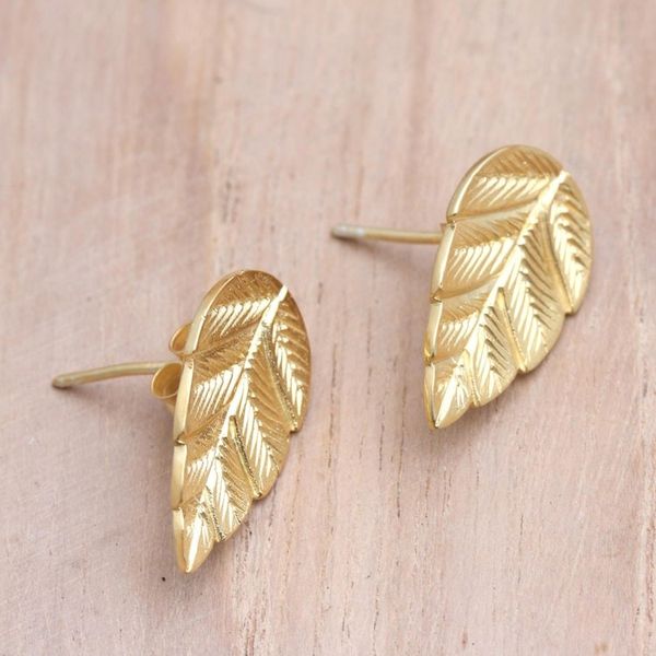 Alternate image for Gold-Plated Drop Earrings with Leaf Motif Leaf Power