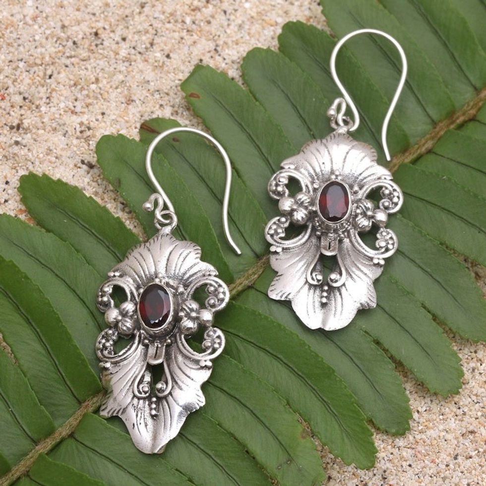 Hand Made Garnet and Sterling Silver Dangle Earrings 'Silent Majesty in Red'