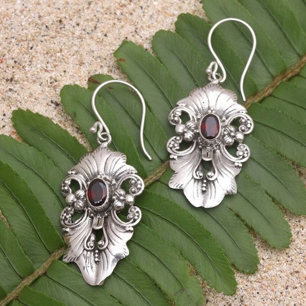 Alternate image for Hand Made Garnet and Sterling Silver Dangle Earrings Silent Majesty in Red