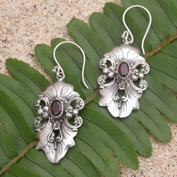 Alternate image for Hand Made Garnet and Sterling Silver Dangle Earrings Silent Majesty in Red