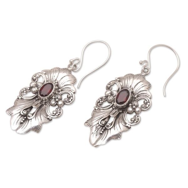Alternate image for Hand Made Garnet and Sterling Silver Dangle Earrings Silent Majesty in Red