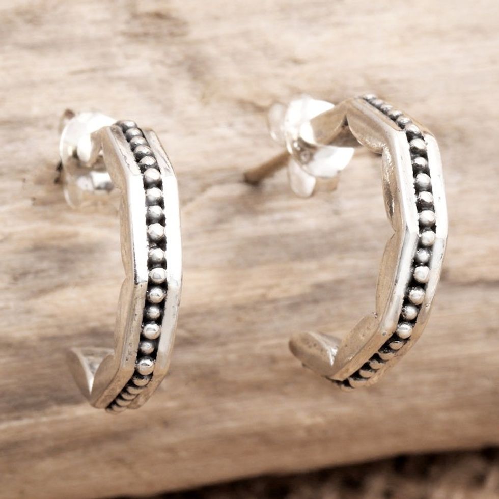 Artisan Crafted Sterling Silver Drop Earrings 'Simple and Chic'