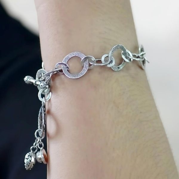 Alternate image for Cultured Freshwater Pearl and Sterling Silver Link Bracelet Ring a Bell
