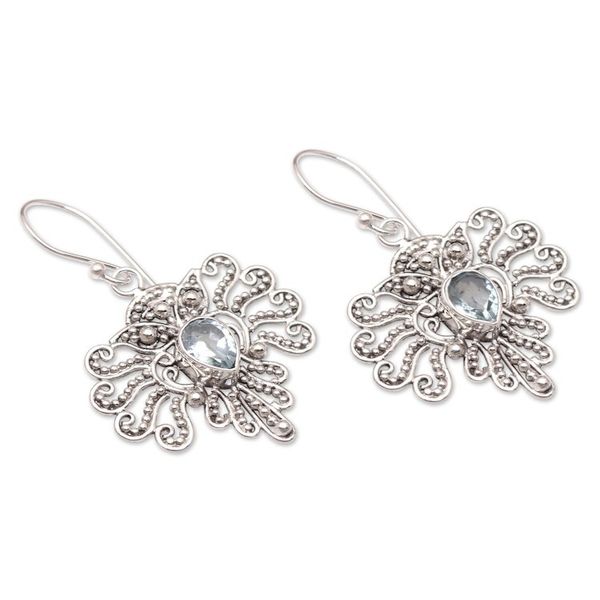 Alternate image for Artisan Crafted Blue Topaz Dangle Earrings Wise Old Friend