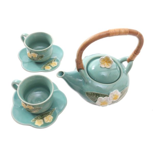 Alternate image for Ceramic Floral-Themed Tea Set for Two 5 Pcs Frangipani Tea
