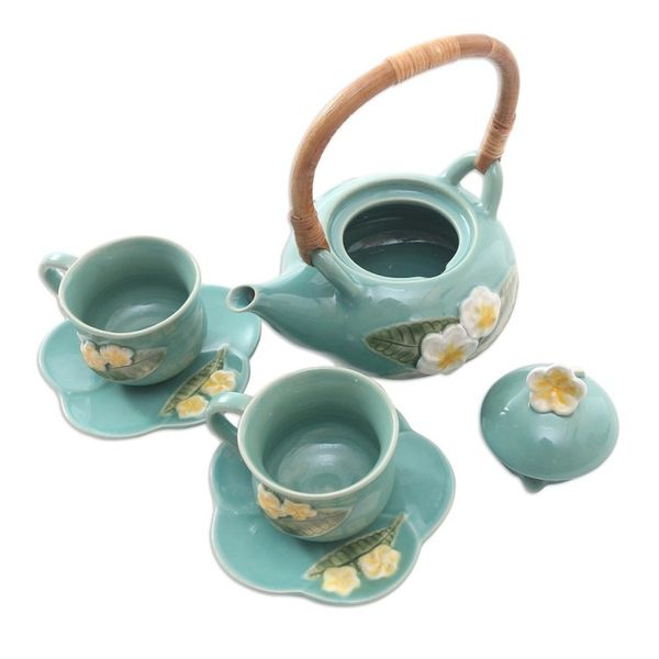 Alternate image for Ceramic Floral-Themed Tea Set for Two 5 Pcs Frangipani Tea