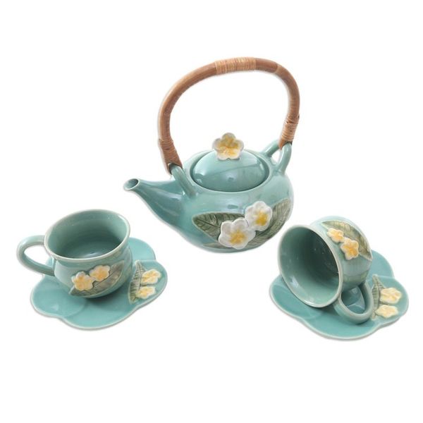 Alternate image for Ceramic Floral-Themed Tea Set for Two 5 Pcs Frangipani Tea
