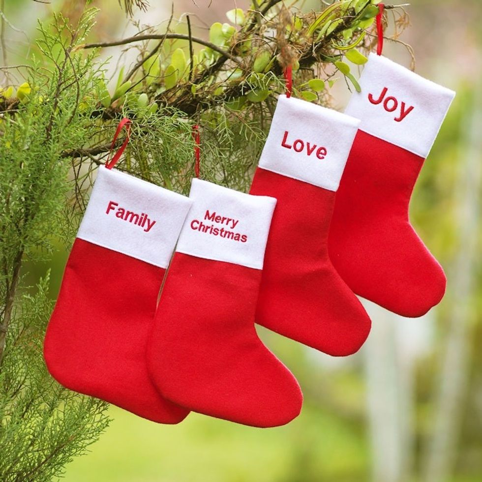 Holiday Stocking Ornaments Set of 4 'Hang with Care'
