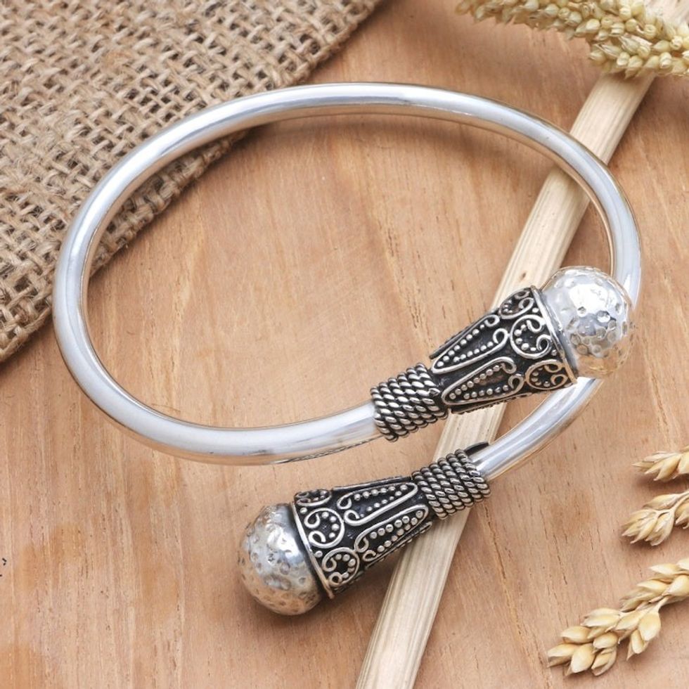 Artisan Crafted Sterling Silver Bangle Bracelet 'Gentle Soul'