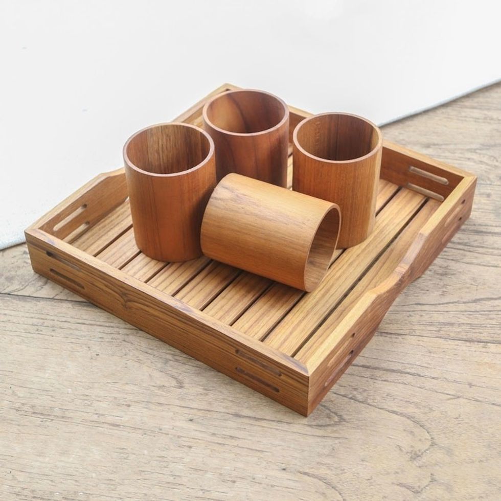 Artisan Crafted Teak Wood Tray from Bali 'Refreshments'