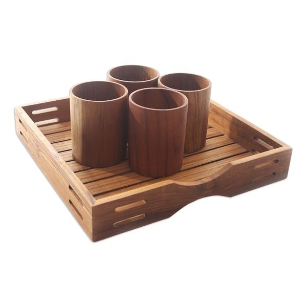 Alternate image for Artisan Crafted Teak Wood Tray from Bali Refreshments