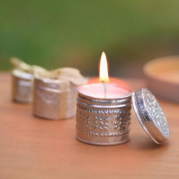 Alternate image for Aluminum Tinned Beeswax Candles from Bali Set of 3 Morning Glow