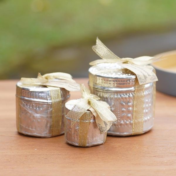 Alternate image for Aluminum Tinned Beeswax Candles from Bali Set of 3 Morning Glow