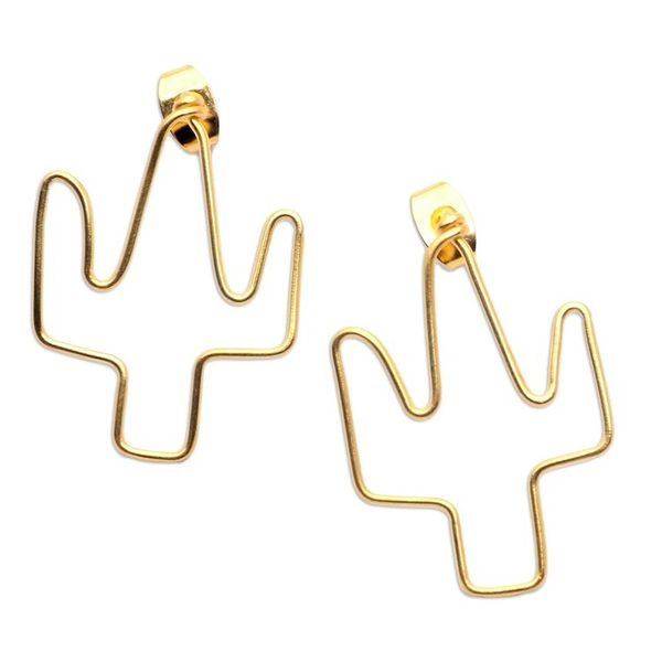 Alternate image for Gold-Plated Cactus Drop Earrings from Bali Cactus Party