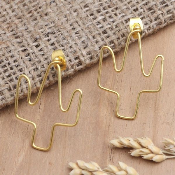 Alternate image for Gold-Plated Cactus Drop Earrings from Bali Cactus Party