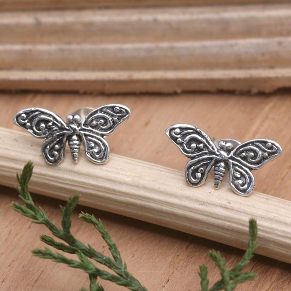 Alternate image for Sterling Silver Butterfly Button Earrings Butterfly Memories