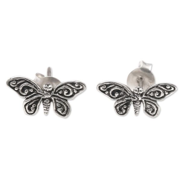 Alternate image for Sterling Silver Butterfly Button Earrings Butterfly Memories